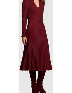 Wool Cable Knit Dress - Claret