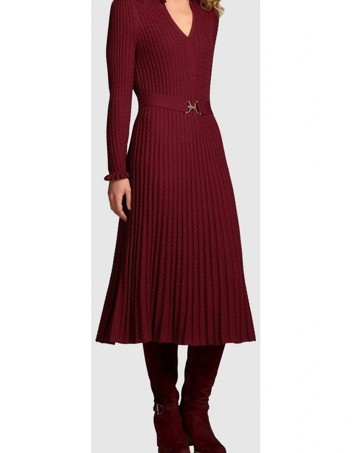 Wool Cable Knit Dress - Claret image 1