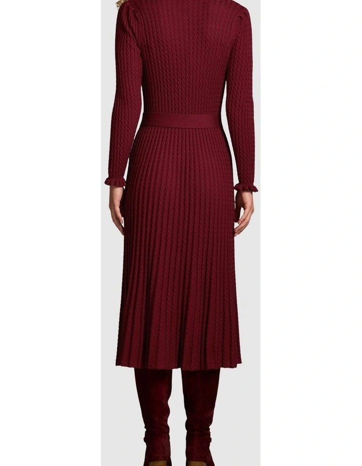 Wool Cable Knit Dress - Claret image 2