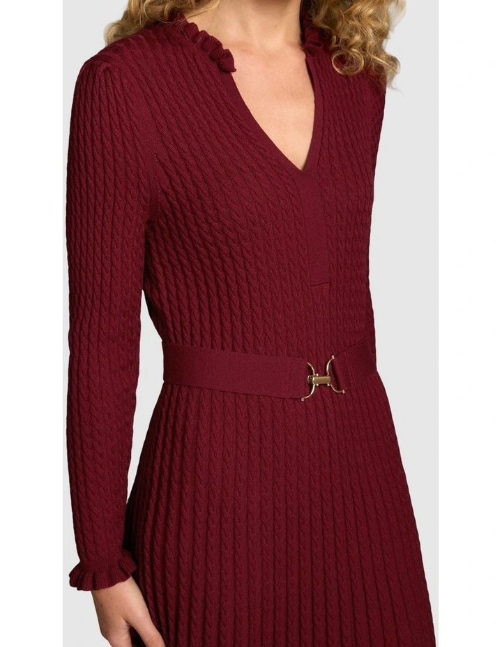 Wool Cable Knit Dress - Claret image 3