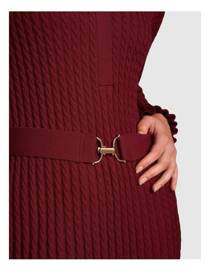 Wool Cable Knit Dress - Claret image 5