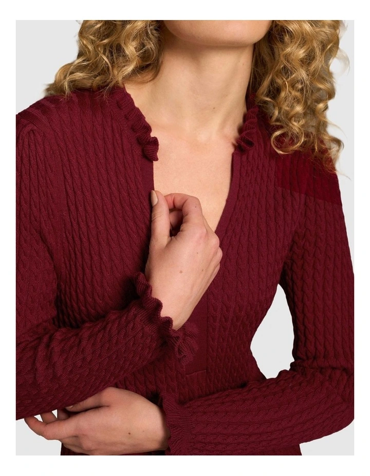 Wool Cable Knit Dress - Claret image 6