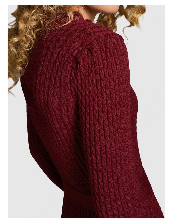 Wool Cable Knit Dress - Claret image 7