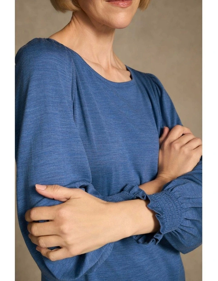 Shirred Cuff Merino Top - Bluebell Marle image 3