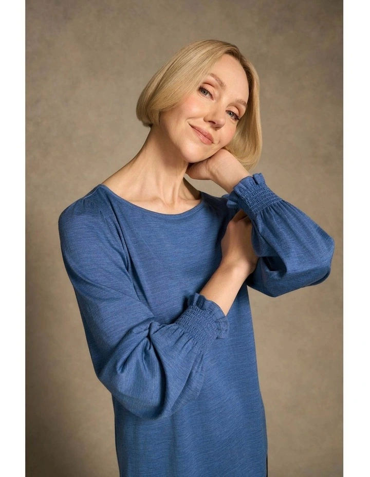 Shirred Cuff Merino Top - Bluebell Marle image 4