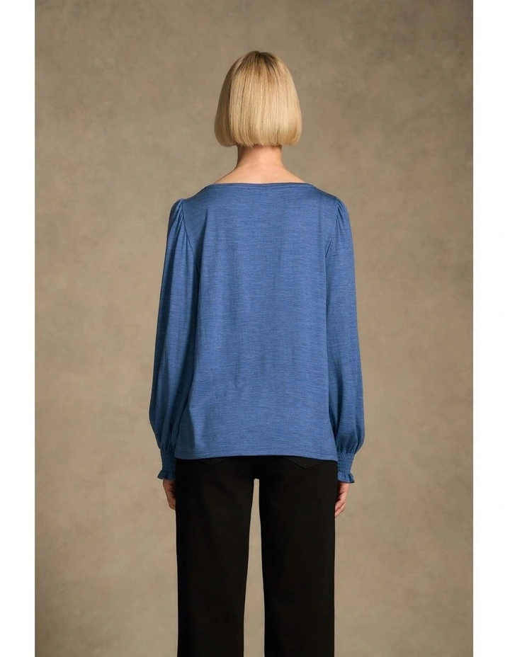 Shirred Cuff Merino Top - Bluebell Marle image 6