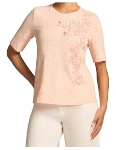 Applique Half Sleeve Tee - Ballet Slipper