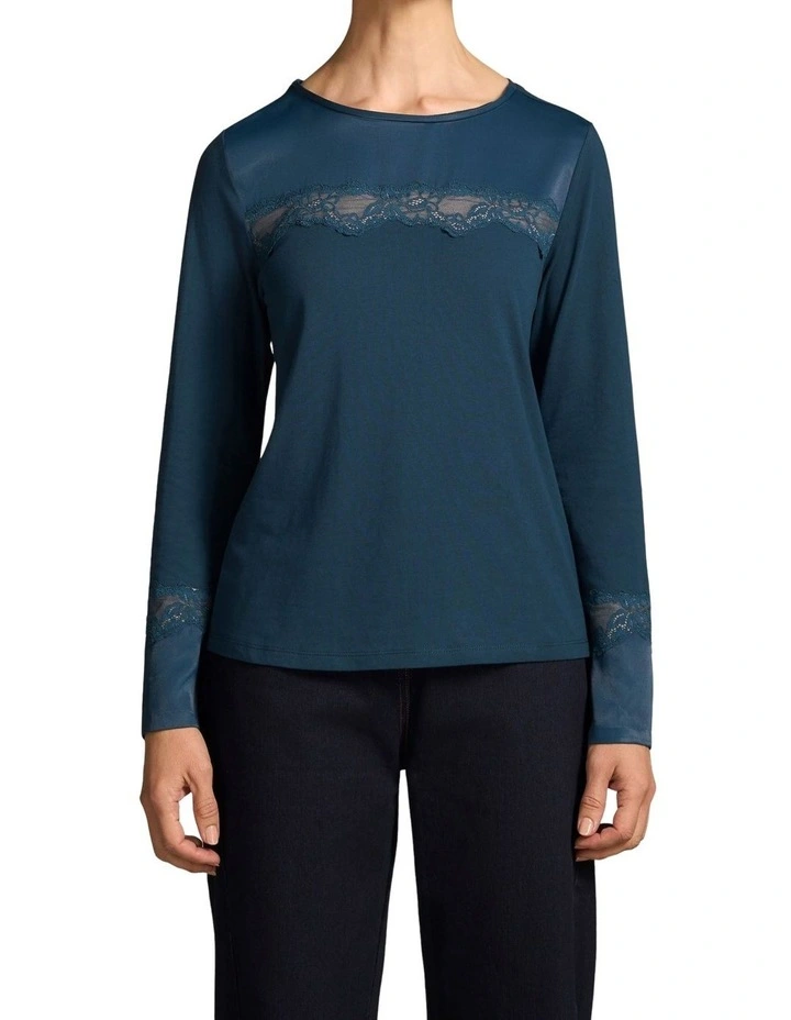 Lace Insert T-Shirt - Steel Blue image 1