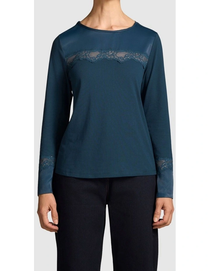 Lace Insert T-Shirt - Steel Blue image 1
