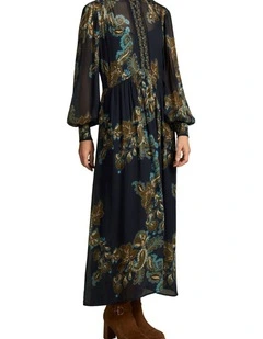 Border Print Dress - Ink Paisley Print
