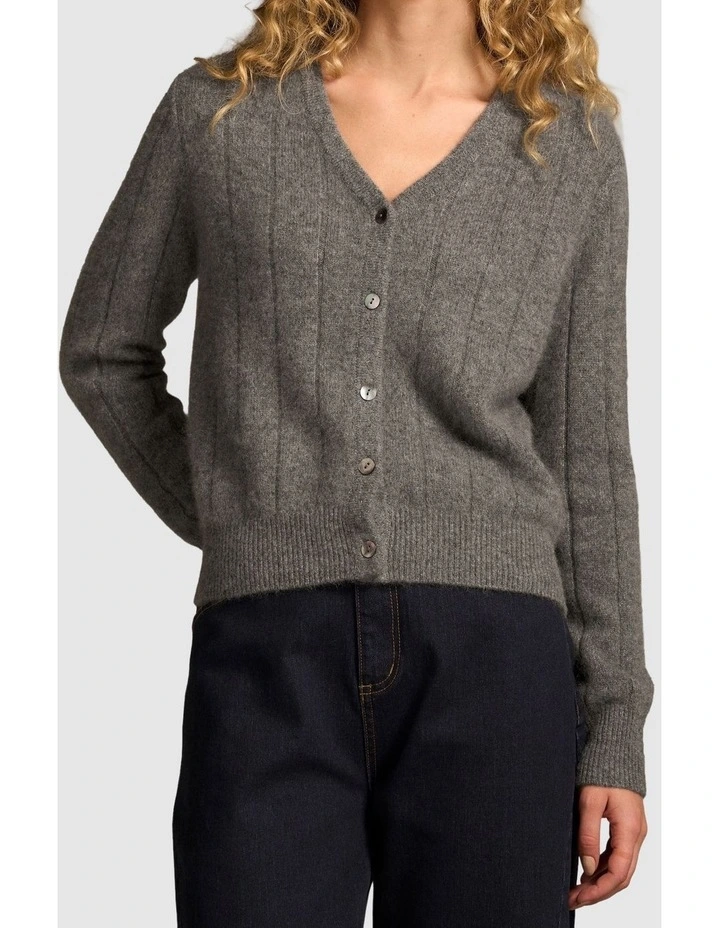 Brushed Merino Wool Cardigan - Pewter Grey image 1