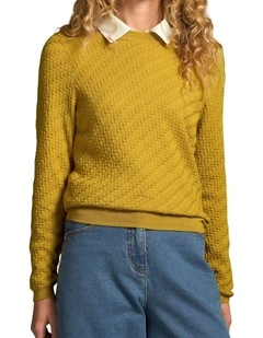 Merino Textured Long Sleeve Knit - Mustard