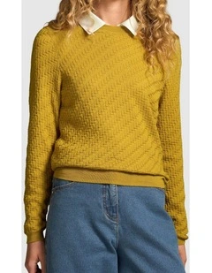 Merino Textured Long Sleeve Knit - Mustard