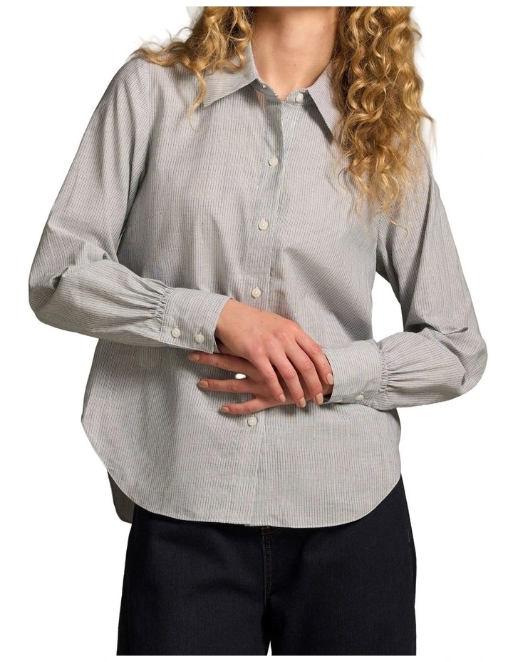 Lurex Stripe Shirred Shirt - Navy & White Pinstripe image 1