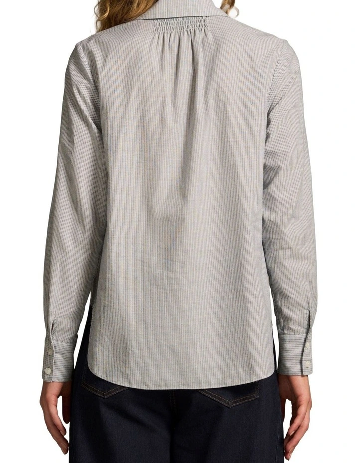 Lurex Stripe Shirred Shirt - Navy & White Pinstripe image 2