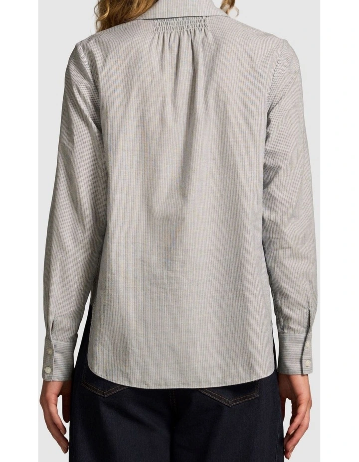 Lurex Stripe Shirred Shirt - Navy & White Pinstripe image 2