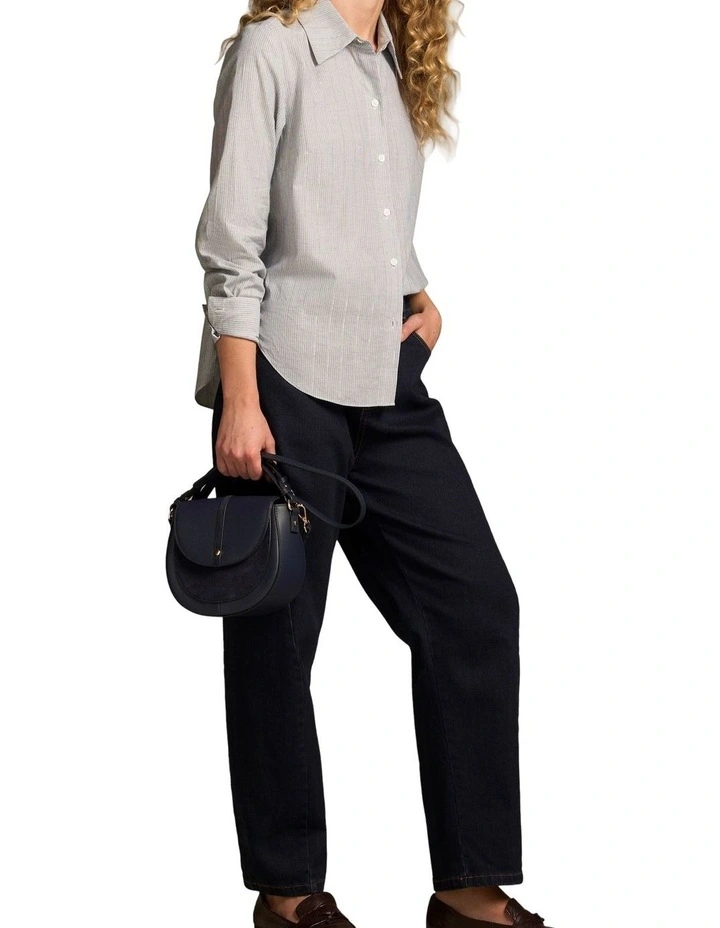 Lurex Stripe Shirred Shirt - Navy & White Pinstripe image 3