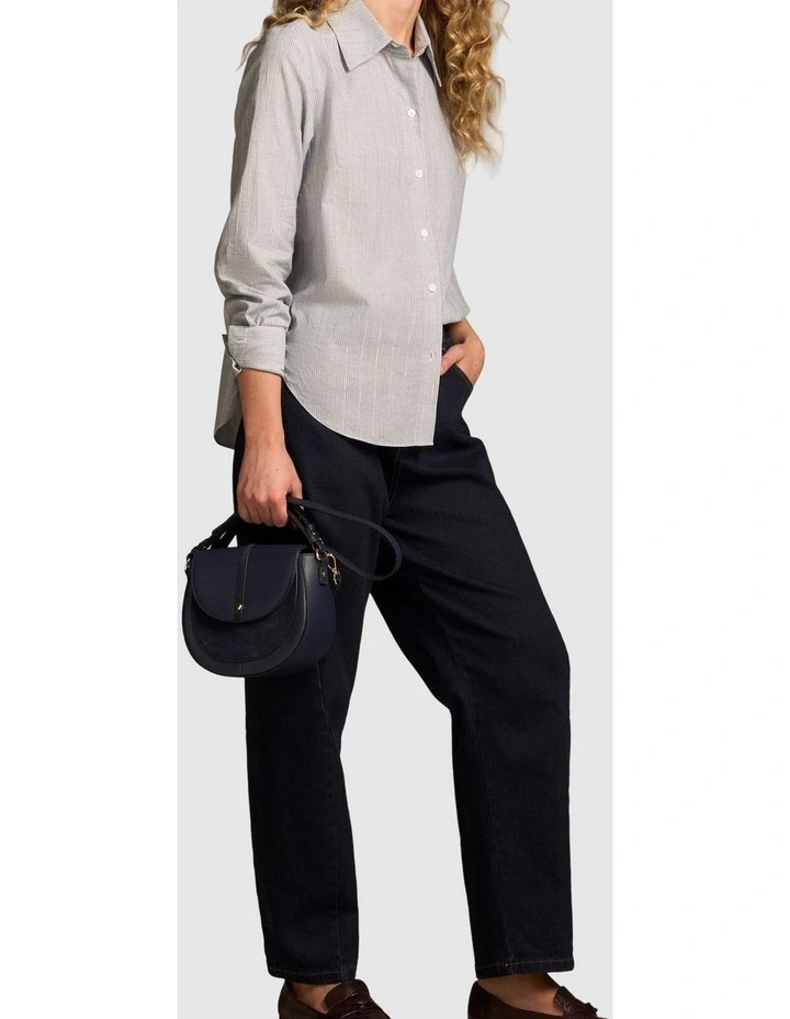 Lurex Stripe Shirred Shirt - Navy & White Pinstripe image 3