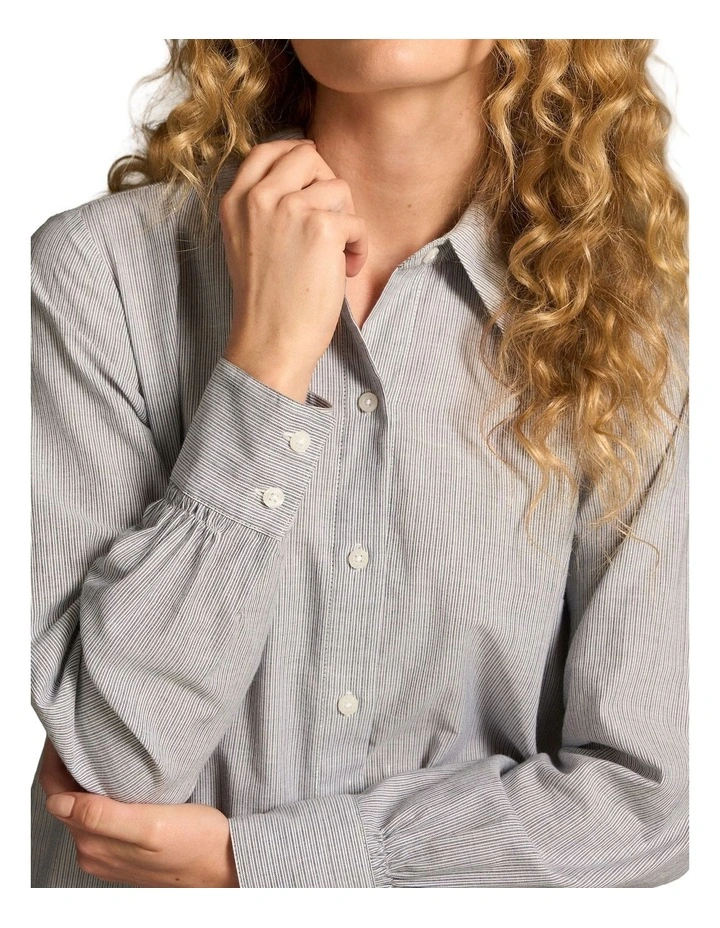 Lurex Stripe Shirred Shirt - Navy & White Pinstripe image 4