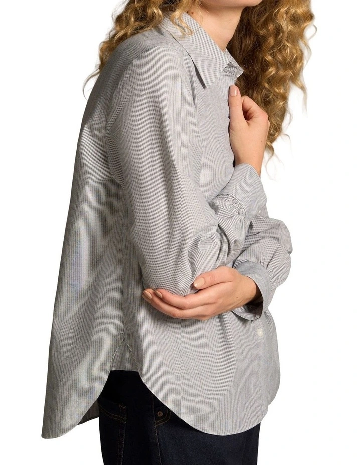 Lurex Stripe Shirred Shirt - Navy & White Pinstripe image 5