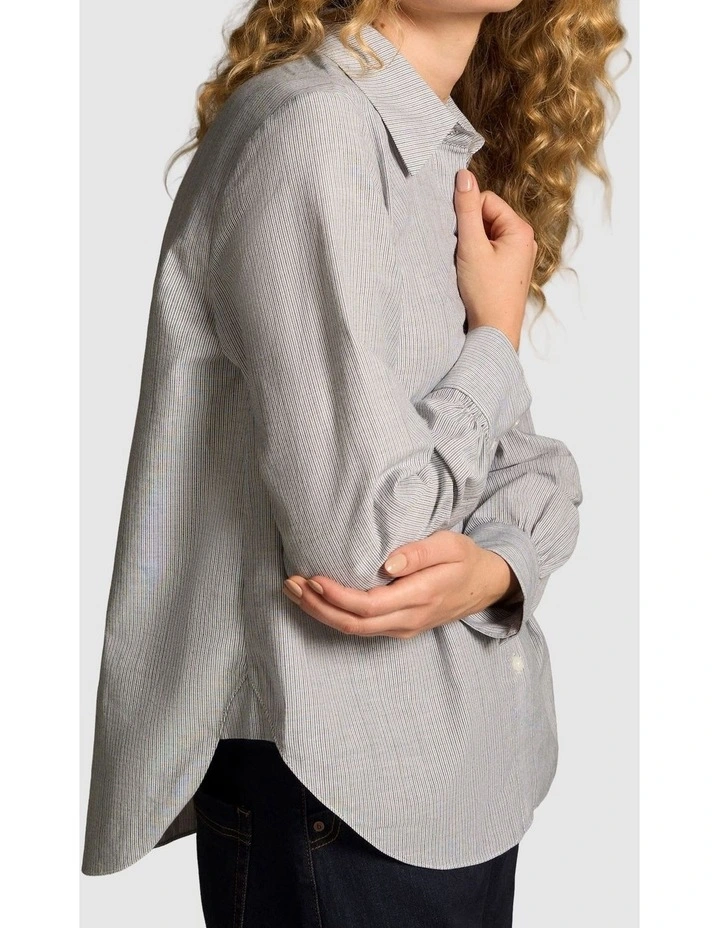 Lurex Stripe Shirred Shirt - Navy & White Pinstripe image 5