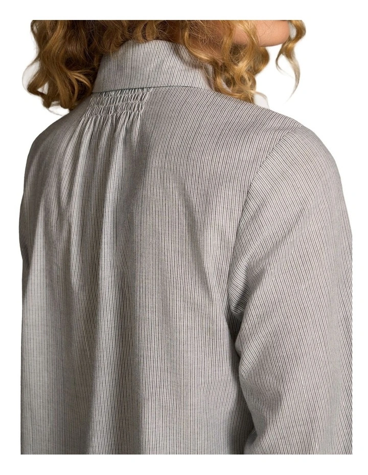 Lurex Stripe Shirred Shirt - Navy & White Pinstripe image 6