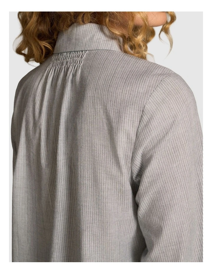 Lurex Stripe Shirred Shirt - Navy & White Pinstripe image 6