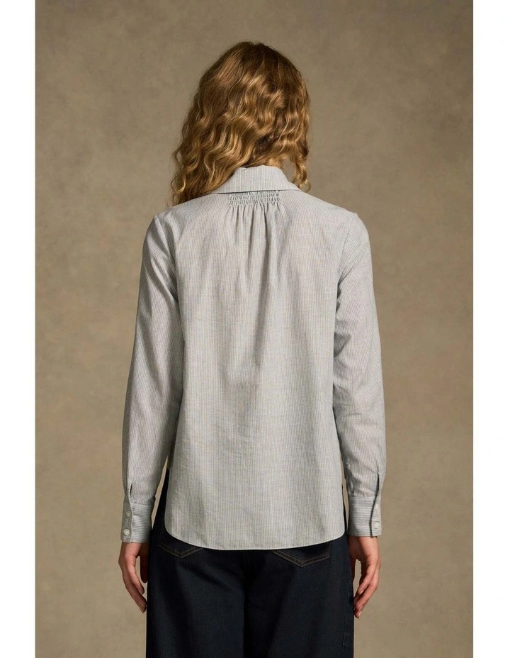 Lurex Stripe Shirred Shirt - Navy & White Pinstripe image 7