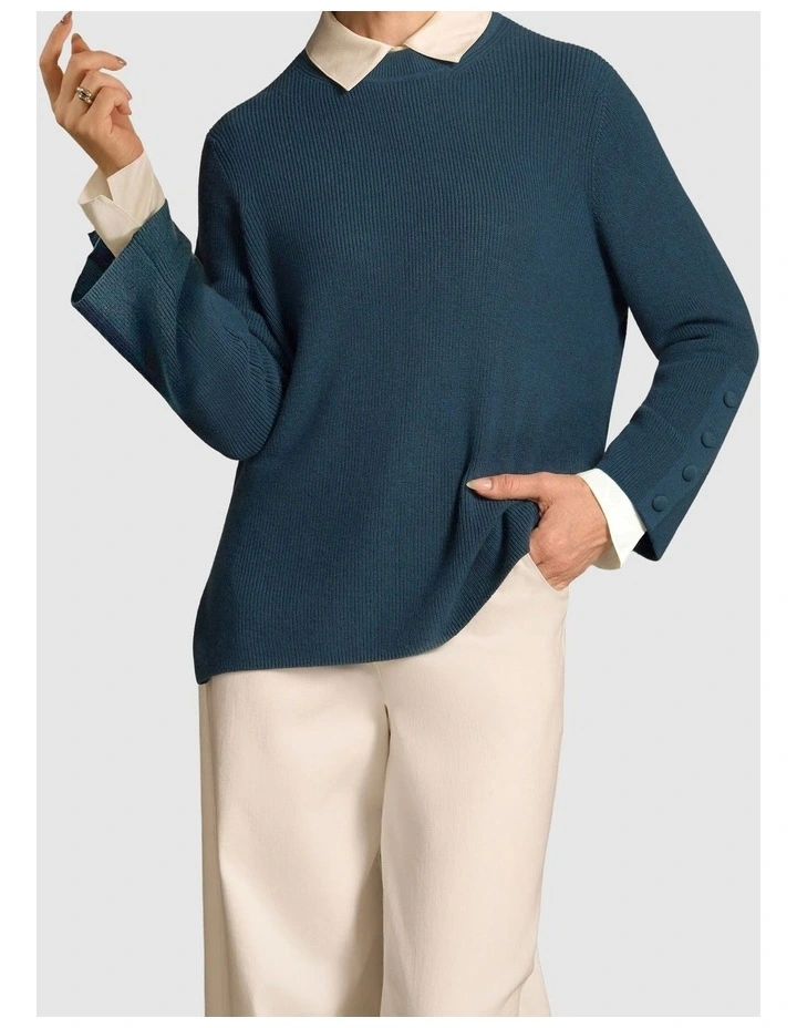 Button Sleeve Detail Knit - Steel Blue image 1