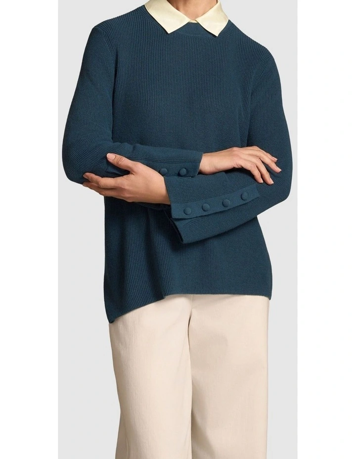 Button Sleeve Detail Knit - Steel Blue image 3