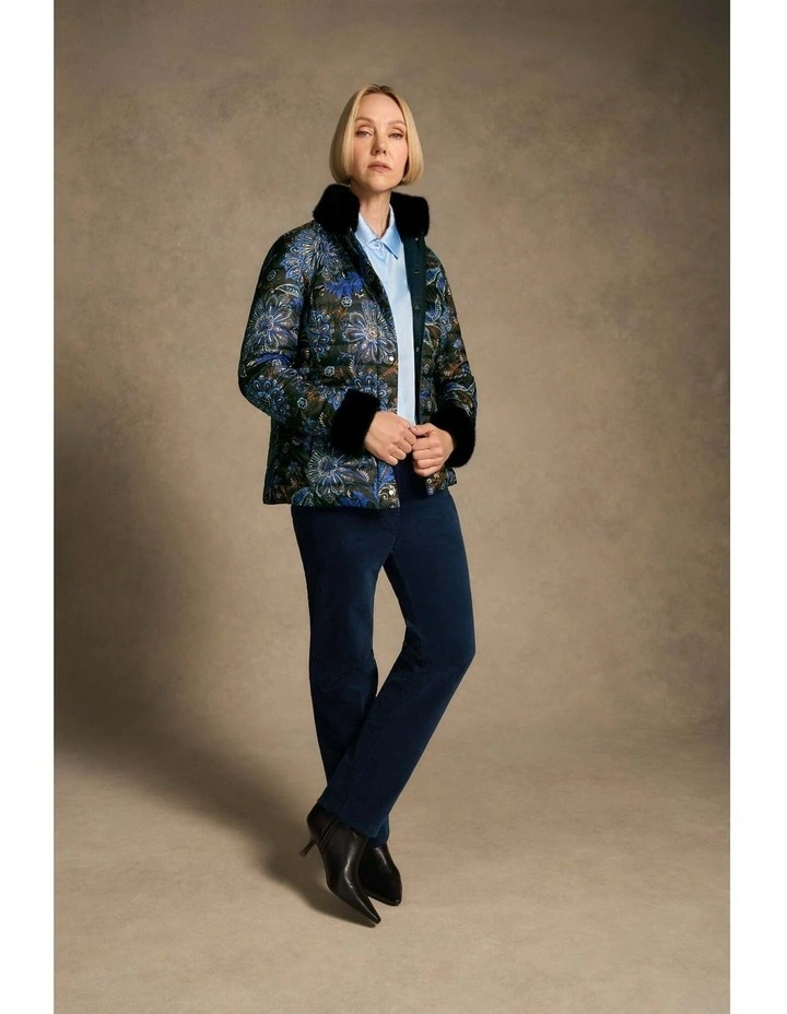 Fur Trim Reversible Puffer - Indigo Chintz Print image 4