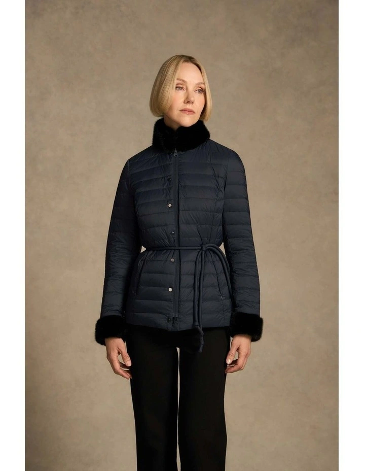 Fur Trim Reversible Puffer - Indigo Chintz Print image 6