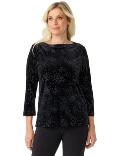 Sparkle Velour 3/4 Sleeve Tee