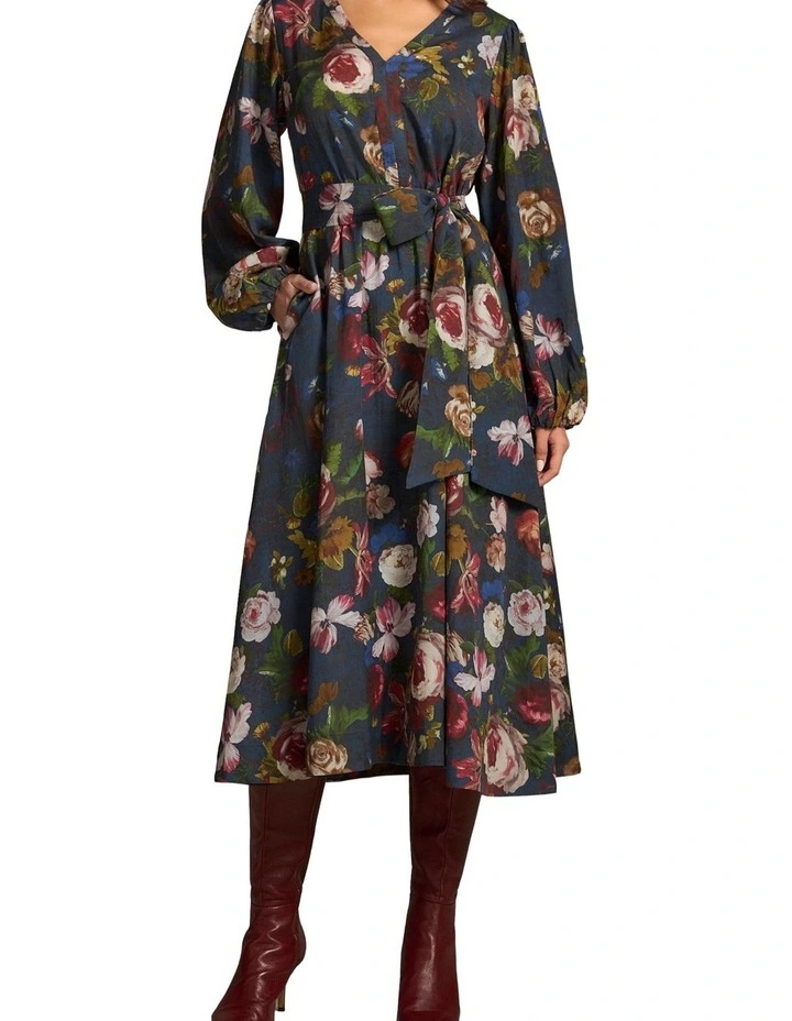 Floral Midi Dress in Ink Botanic Print image 1