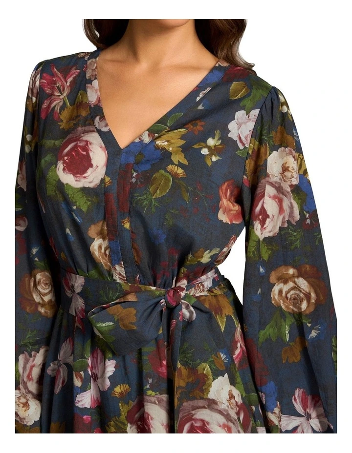Floral Midi Dress in Ink Botanic Print image 2