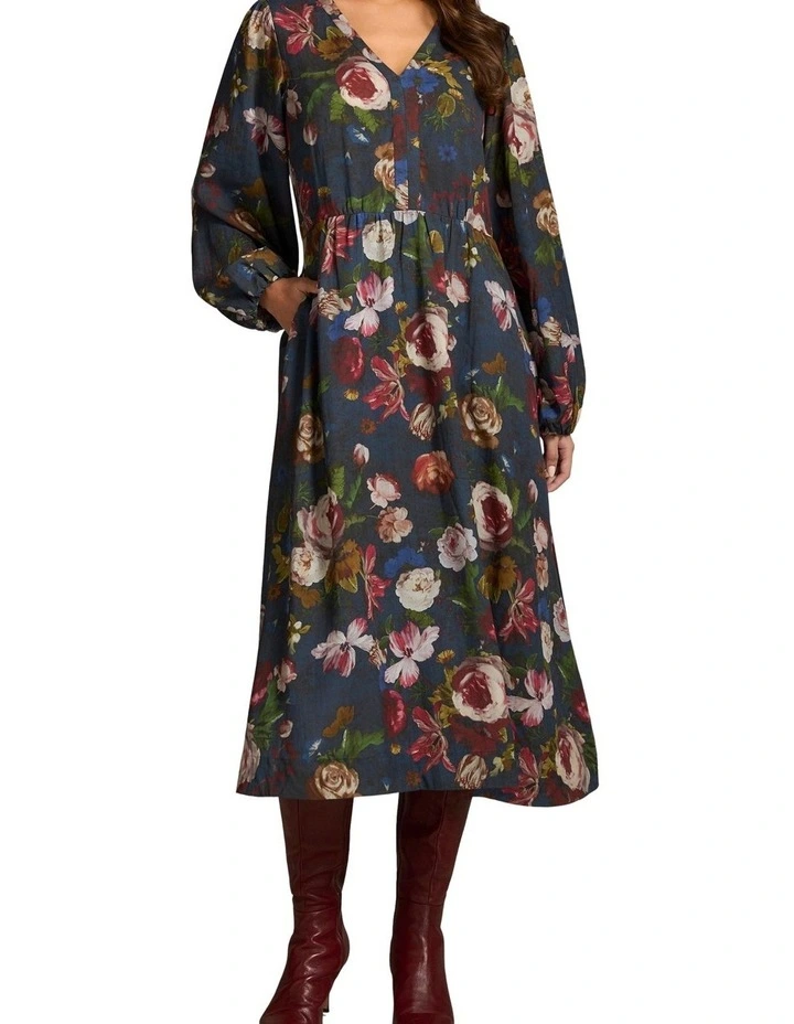 Floral Midi Dress in Ink Botanic Print image 6