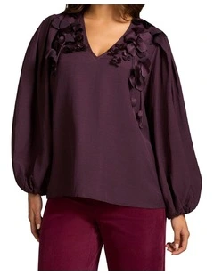 Floral Applique Blouse - Cherry