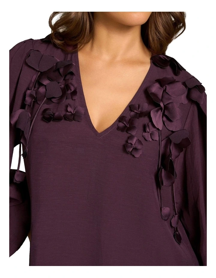 Floral Applique Blouse - Cherry image 3
