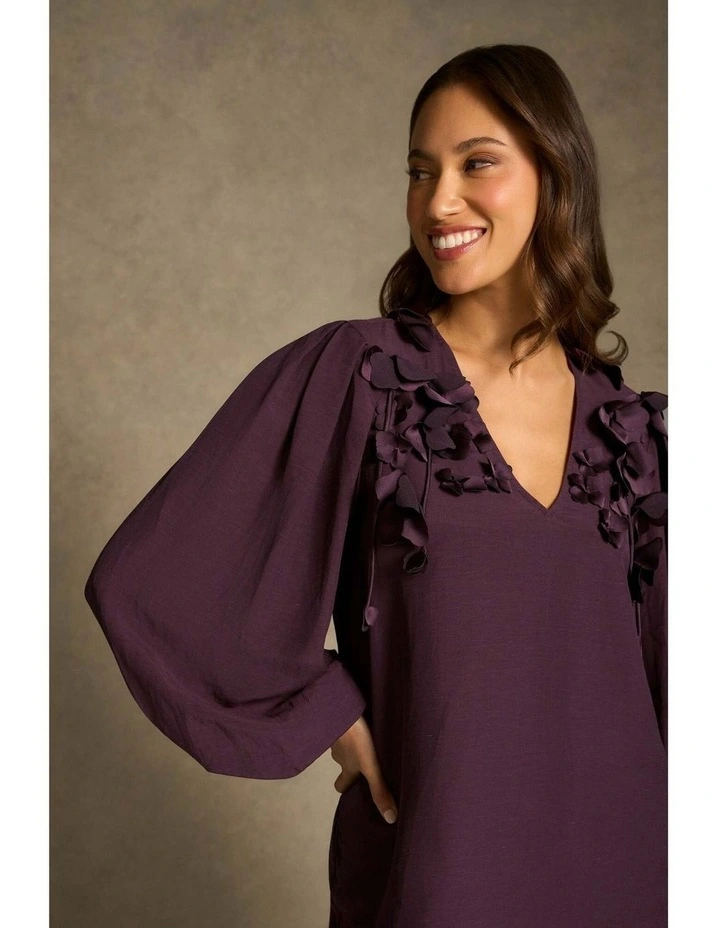 Floral Applique Blouse - Cherry image 6
