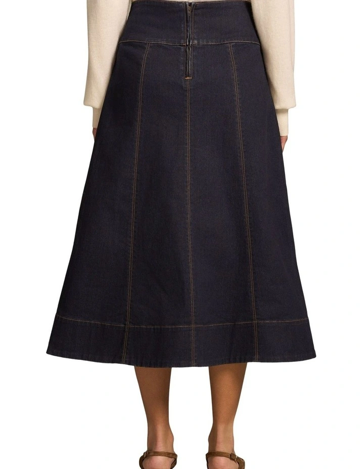 Button Front Denim Skirt - Dark Denim image 2