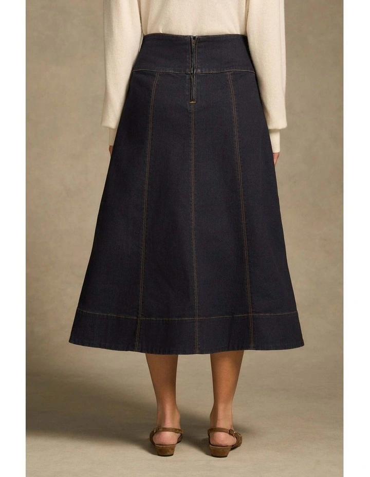 Button Front Denim Skirt - Dark Denim image 5