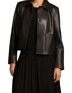 Buttoned Leather Jacket - Black