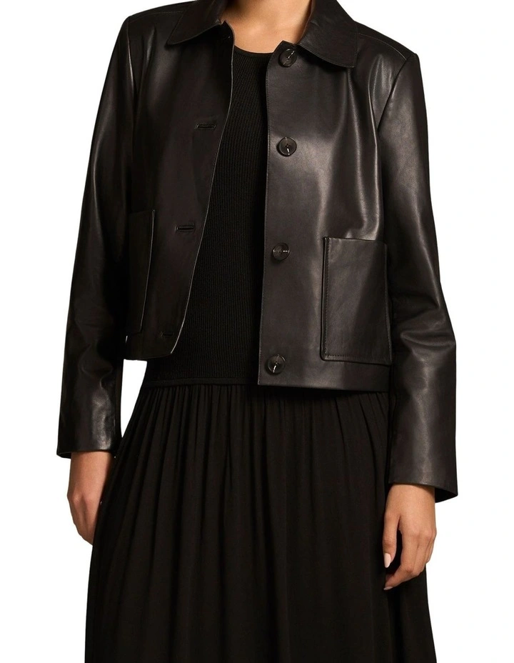 Buttoned Leather Jacket - Black image 1