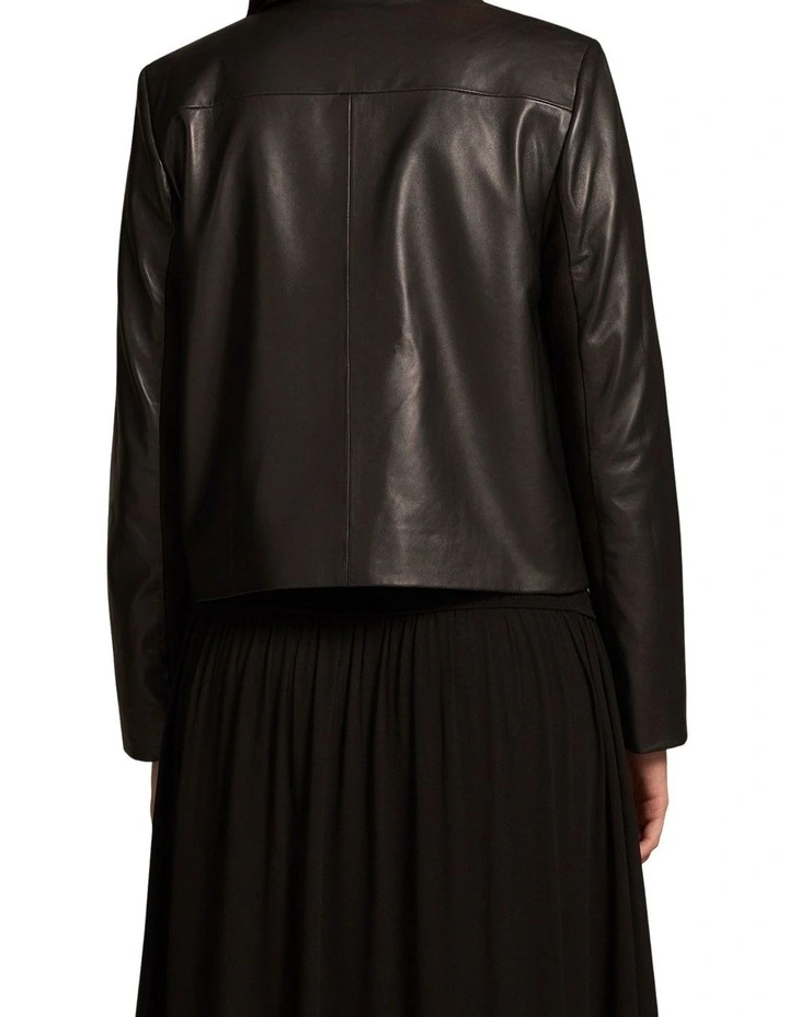 Buttoned Leather Jacket - Black image 2