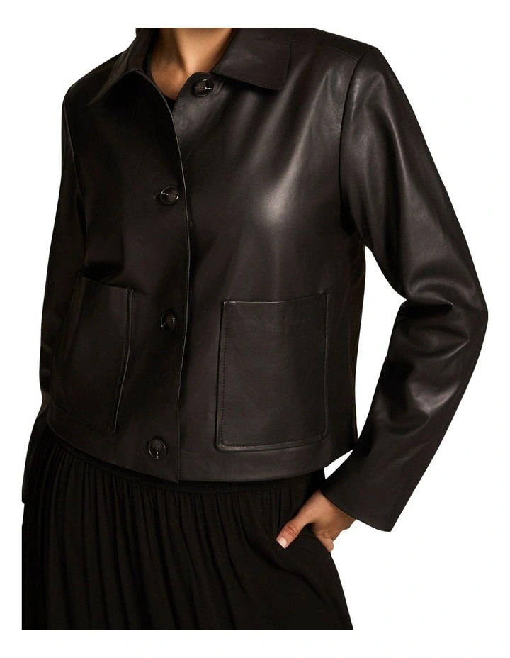 Buttoned Leather Jacket - Black image 3