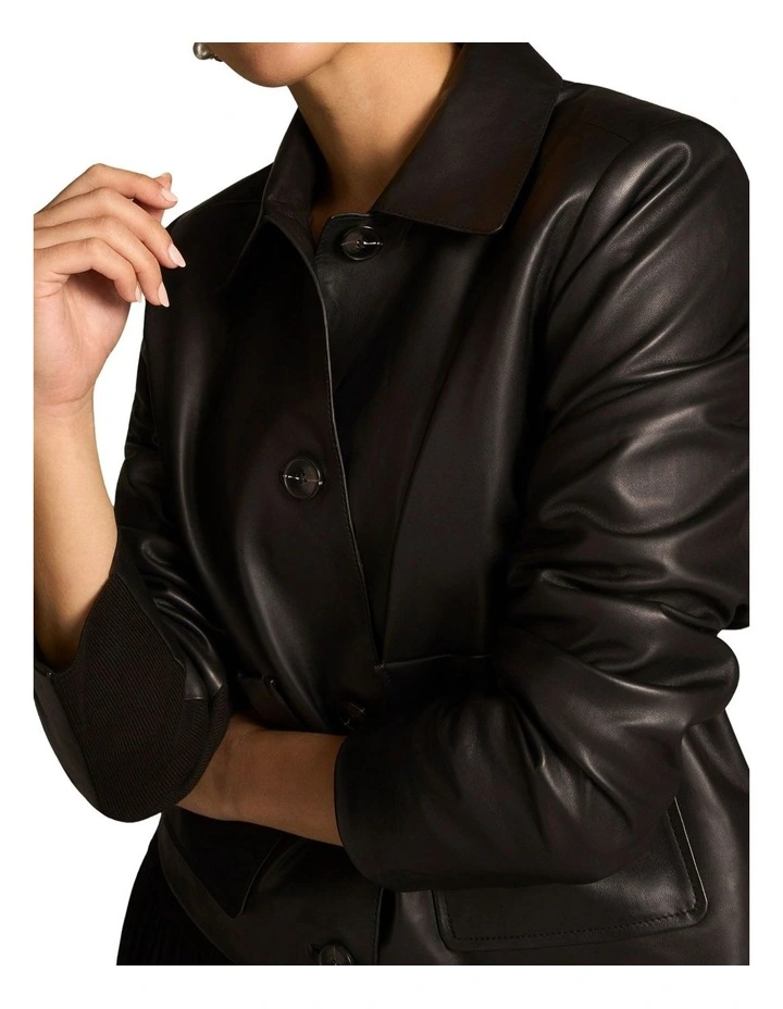 Buttoned Leather Jacket - Black image 5