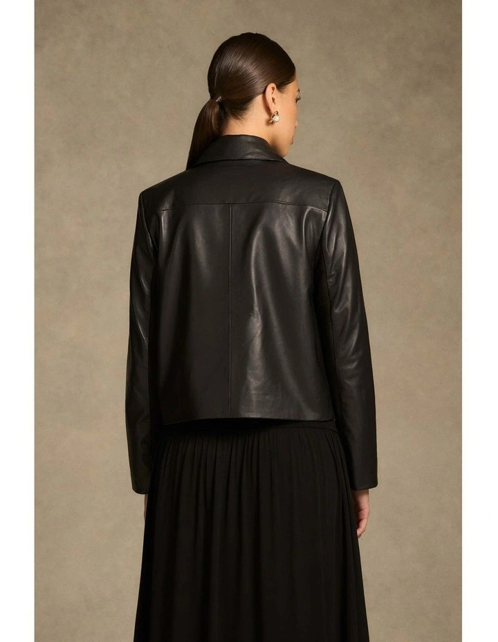 Buttoned Leather Jacket - Black image 7