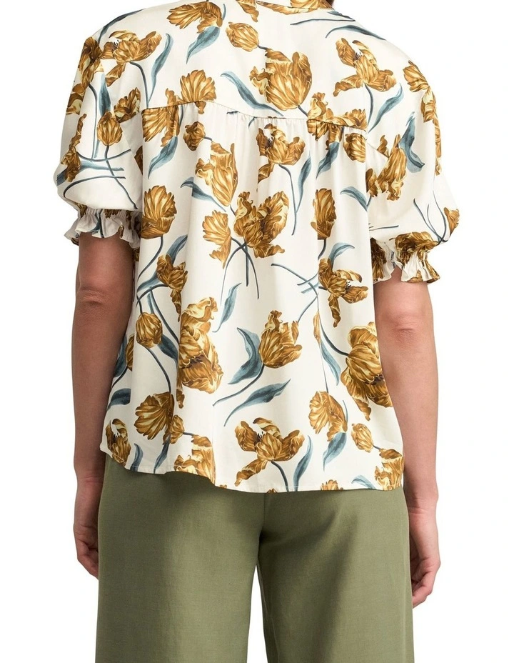 Puff Sleeve Printed Blouse - Floating Stem Print image 2