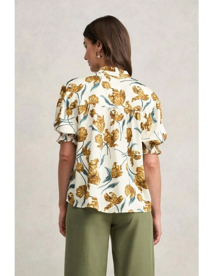 Puff Sleeve Printed Blouse - Floating Stem Print image 5