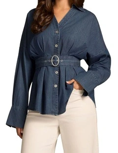 Chambray Belted Shirt - Dark Wash Denim